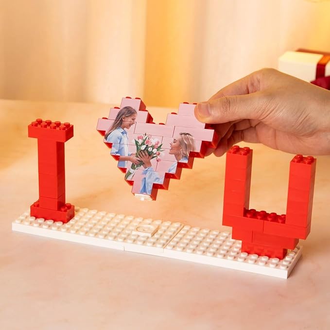 NAZENTI Custom Building Brick Gifts for Mothers Day, Personalized Photo Block Puzzle Heart Shaped Picture Customized Valentine's Day Gifts for Couples, I Love You Block Puzzle for Her, Anniversary