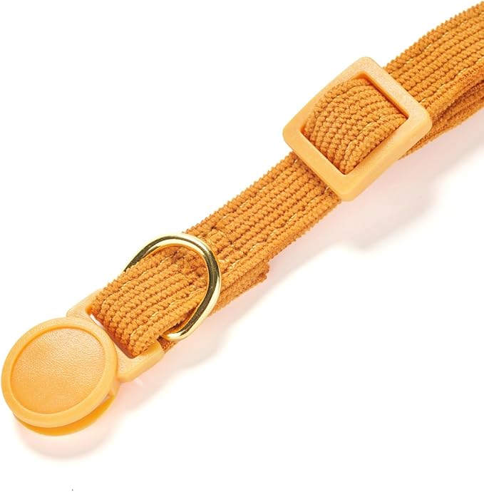 Soft Corduroy Cat Collar with Bell and Bowtie, Safety Breakaway Clasp, Adjustable for Kitten and Cats Orange Color.