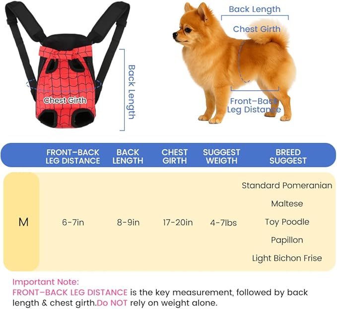 Dog Backpack Carrier, Front Pocket for Essentials, Legs Out Carrying Sling Travel Bag for Small Medium Dogs 4-7 Lbs, Soft Wearable Puppy Chest Carry Backpacks for Walking/Hiking/Camping/Traveling