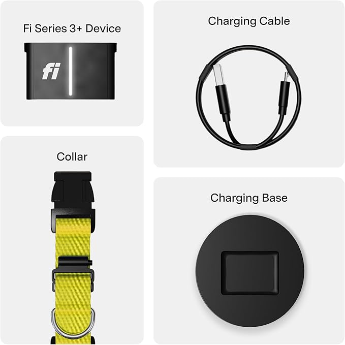 New Fi Series 3+ Smart Dog Tracker Collar [6 Month Membership Included] GPS Tracker for Dogs with Health & Behavior Monitoring, Escape Alerts, Waterproof, LED, Apple Watch Compatible (Yellow, X-Small)