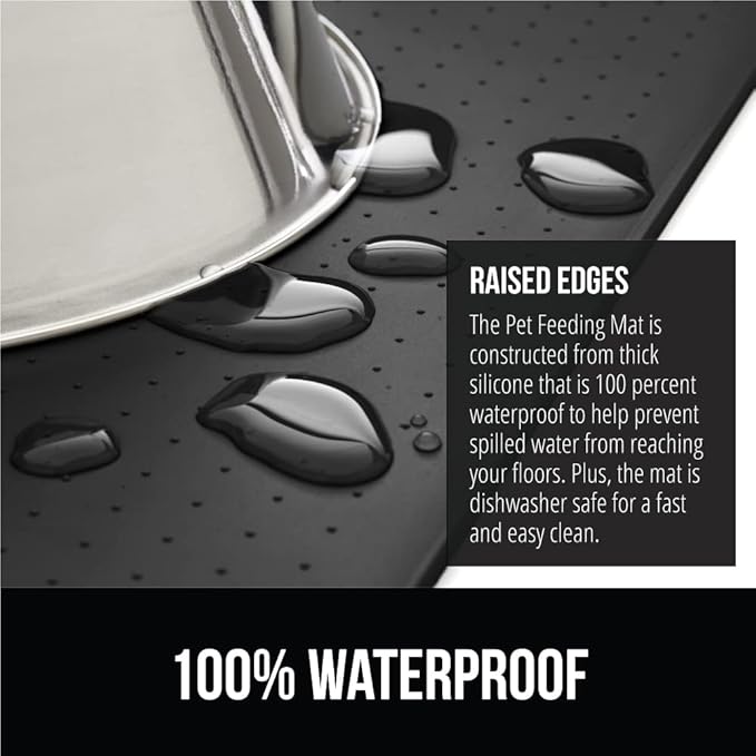 GORILLA GRIP 100% Waterproof Raised Edge BPA Free Silicone Pet Feeding Mat, Dog Cat Food Mats Contain Spills Protects Floors, Placemats for Cats and Dogs Water Bowl, Pets Accessories 23x15 Charcoal