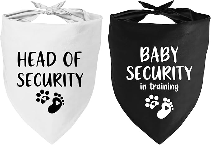 2 Pack Dog Bandana Pregnancy Announcement, Baby Security in Training and Head of Security Gender Reveal Puppy Dog Scarf Accessories, Adjustable Pet Bandana Scarf for Small Medium Large Dogs