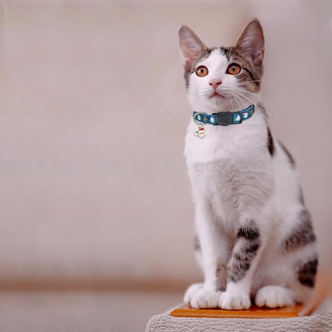 Christmas Cat Collar, Cotton 2 Pack Cat Collar with Bells, Breakaway Collars for Girl Boy Kittens, Santa