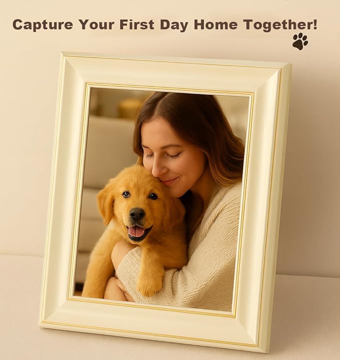 Dog Welcome Gift Box – New Puppy Starter Kit with Promise Card, Frame, Toys, Double‑Sided Bowl & Brush in Woven Basket – Dog Adoption Gift for Small Medium Dogs