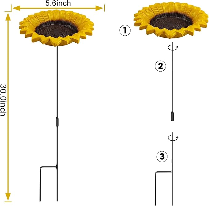 MIXXIDEA Sunflower Bird Feeder Baths for Outdoors Small Stick into Ground Cute Tray Feeders for Outdoor Garden Decoration Baths for Bird Lovers