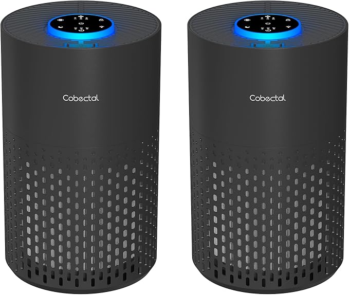 2 Pack Air Purifiers for Bedroom Home, Cobectal Air Cleaner with H14 True HEPA 3-in-1 Filter for Room up to 1050 ft², Sleep Mode & Aroma Function, Portable Air Purifiers for Office, Dorm, RVs, Black