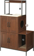 HOOBRO Litter Box Enclosure, Litter Box Furniture with Storage, 2-in-1 Hidden Cat Furniture with Shelf, 2 Dangling Plush Balls and 1 Toy Ball, Large Wooden Cat Washroom, Walnut WL78MW01