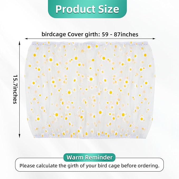 Bird Cage Seed Catcher, Seed Catcher Guard Net Cover, Parrot Nylon Mesh Net Cover, Universal Soft Airy Cage Net Stretchy Skirt for Round Square Cages (Daisy-White, 15.7" x87")