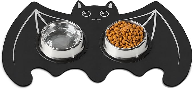 Pet Mats for Food and Water Dog Cat Food Mats Pet Feeding Mat Anti-Slip No Stains Quick Dry Floors Waterproof Placemat Pet Food Bowl Mat Halloween Decorations - 23.6" x 15.7" Bat
