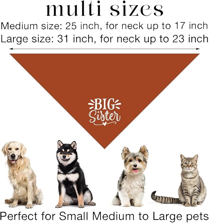 Big Sister Bandanas for Dog, Pet Pregnancy Announcement, Dark Orange Dog Bandana, Dogs Baby Announcement, Pet Bandana for Large Dogs (L)