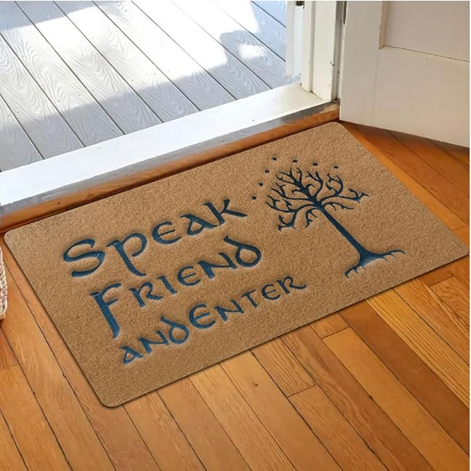 Coir Door Mat Outside Entrance,Speak Friend and Enter Funny Doormat,Embroidered Welcome Floor Front Door mat with Heavy Duty Backing,Indoor Outdoor Rubber Rug Patio Halloween Home Decor 30*18 In