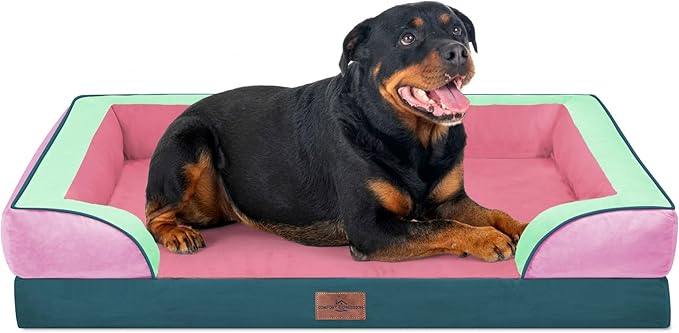 Comfort Expression Orthopedic Dog Bed for Extra Large Dogs 45x35 Inch, Waterproof Egg Crate Foam XL Pet Bed with Removable Bolsters, Dog Couch with Washable Cover & Non-Slip Bottom, Mint-Berry Dream
