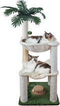 Fantasreen Cat Scratching Post 40 Inches Small Cat Tree Tower with Two Hammock, Double Hammock with Cat Toy Wooden Interactive, Cat Condo for Kitten and Adults Cat