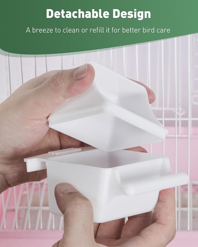 Pawfly 1 Pcs Bird Feeder Hanging Plastic Bird Cage Feeders with Hooks Birds Water Dispenser with Perch Birds Water Feeders for Cage Parrot Feeder Food Bowl for Parakeet Cockatiel Canary