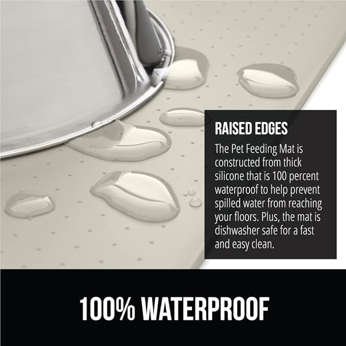 GORILLA GRIP 100% Waterproof Raised Edge BPA Free Silicone Pet Feeding Mat, Dog Cat Food Mats Contain Spills Protects Floors, Placemats for Cats and Dogs Water Bowl, Pets Accessories 18.5x11.5 Cream