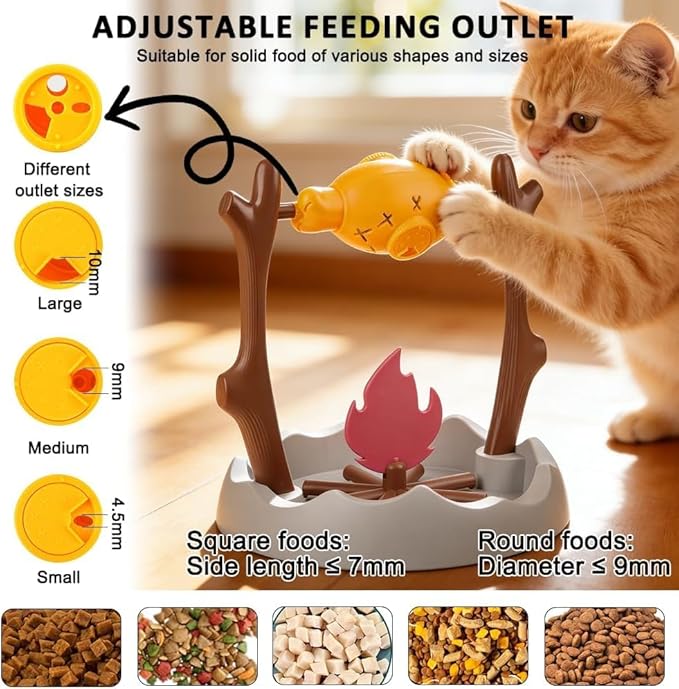 Cat BBQ Toy,11" High Cats Treat-Dispensing Slow Feeder,Pets Dry Food Dispenser,Cats Slow Feeding Snack Bowl, Grilled Fish Spinning Toy, Food Puzzle Cat Toy