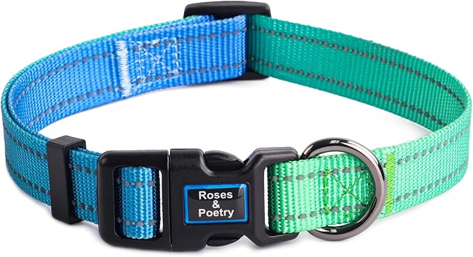 Roses&Poetry Small Dog Collar, Adjustable Personalized Durable Pet Collars for Small Medium Large Dogs (Bluegreen-S)