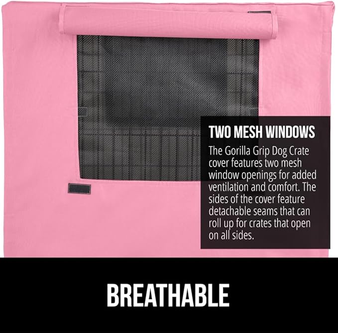 GORILLA GRIP Dog Crate Covers Compatible with Amazon Basics Dog Crates, All Sides Open, Privacy Cover Fits 36" Wire Kennel, Breathable Mesh Windows, Light Reducing Puppy Training Cage Topper, Pink