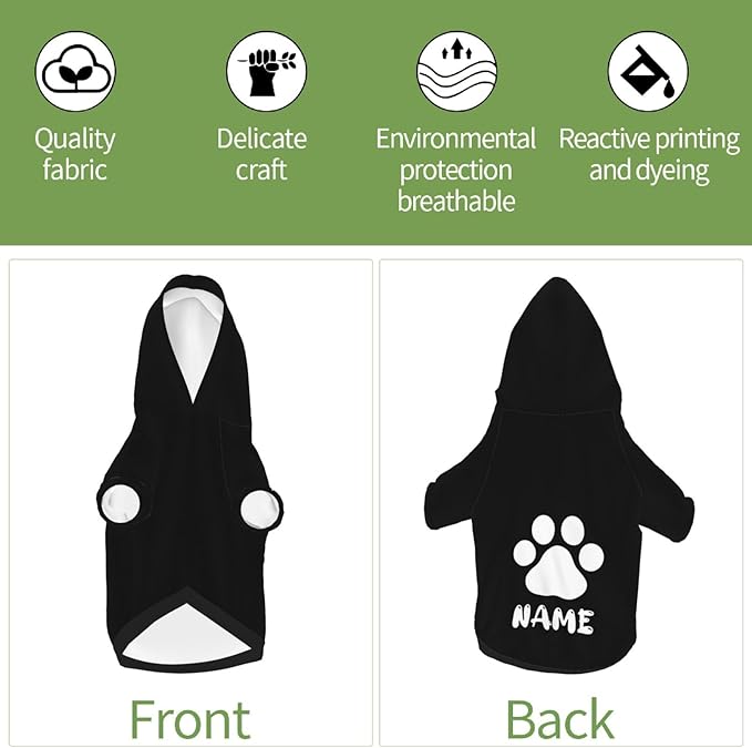 Custom Dog Hoodie Soft & Warm Design Your Own Personalized Photo Text Logo Name Dog Clothes for Puppy Sweatshirt Hooded for Small Medium Large Dogs Girl/Boy Cats Black