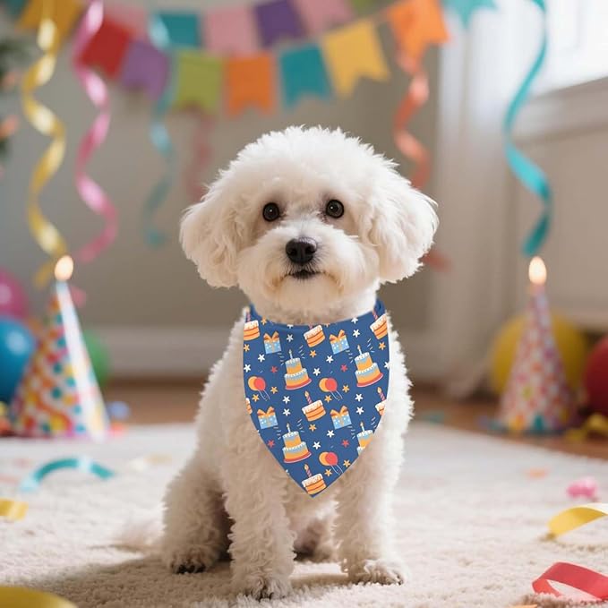 Birthday Dog Bandanas, Reversible Double Side Large Pet Bandanas, Celebration Set, Adjustable Triangle Holiday Scarves for Dogs Girl Boy Pets, Christmas Stocking Stuffers for Dogs