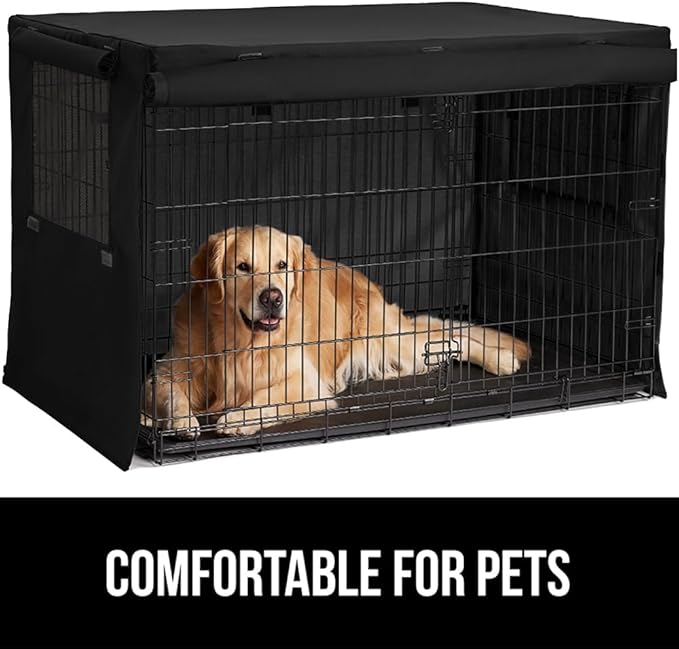 GORILLA GRIP Dog Crate Covers Compatible with Amazon Basics Dog Crates, All Sides Open, Privacy Cover Fits 48" Wire Kennel, Breathable Mesh Windows, Light Reducing Puppy Training Cage Topper, Black