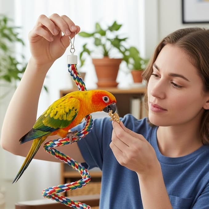 79'' Bird Perch,Bird Rope Perch & Birds Swing Set,Bird perches for cage,Rope Perch for Conures,Parrots,Cockatiel,Lovebird,Budgerigar,Parakeet perches for cage