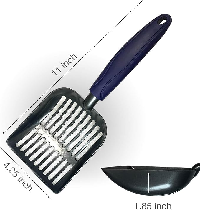 Cat Litter Scoop, Kitty Metal Scooper, Aluminum Alloy Sifter, Kitten Pooper Lifter, Deep Shovel, Long Handle, Poop Sifting, Durable, Heavy Duty, for Litter Box