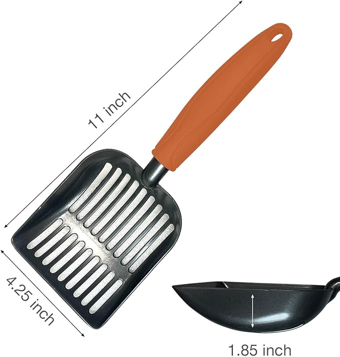 Cat Litter Scoop, Kitty Metal Scooper, Aluminum Alloy Sifter, Kitten Pooper Lifter, Deep Shovel, Long Handle, Poop Sifting, Durable, Heavy Duty, for Litter Box