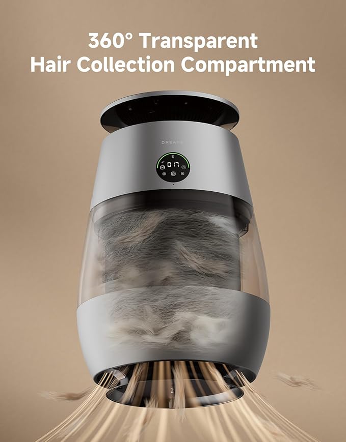 ‌Dreame Pet Air Purifier, Cleans 5,386 ft² in One Hour, 1,346 ft² for Home Large Room, NeverChange 5.4-Year Filters for Odor Purification, 360° Visual Collection of Hair, ‌Pet-Friendly Design, Grey
