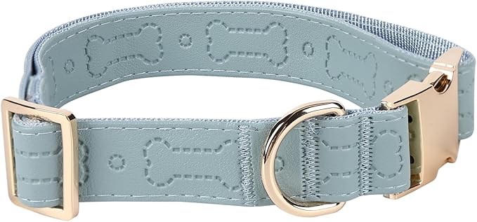 TDTOK Stylish Leather Dog Collar, Comfortable Soft PU Leather Dog Collars for Large Medium Small Dogs with Quick Metal Buckle, Adjustable Pet Collar with Cute Bone Pattern Design (Blue, L)