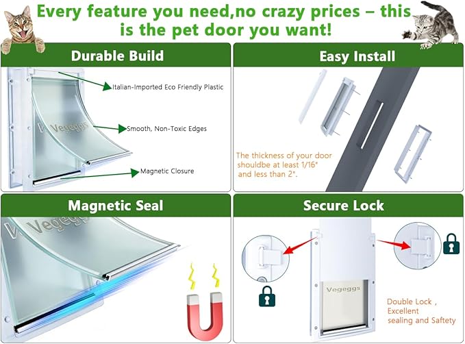 Dog Door Doggy Door Easy Install - Wood & PVC Doors & Walls，Dgooie Free Movement & Flexible Control - 2 Magnetic Flaps & Sliding Lock,Telescoping Frame,10 1/8" x 15 3/4" for Large Dogs Up to 100 lb
