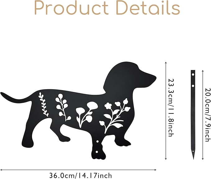 Dog Garden Stake - Unique Gift for Dog Lovers, Black Metal Outdoor Decor, Durable Yard Art Statue (Dachshund)