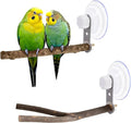 2 Pcs Natural Bird Perch Stand with Suction Cup Window Birds Perch for Window Mirror Car Shower Ceramic Tiles Bath Wood Training Perch, for Bird, Cockatoo, Macaw, Parakeet