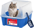 IRIS USA Large Cat Litter Box with Scatter Shield and Scoop, Open Top High Sided Cat Litter Pan, Blue