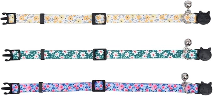 3 Pack Cat Collar Floral with Bell Breakaway Adjustable Flower for Cats Kitten