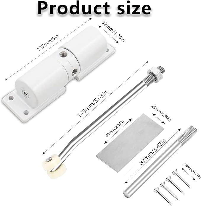 Automatic Door Closer, Zinc Alloy Safety Spring Door Closer Adjustable 30 kg Closing Door Hinge (White)
