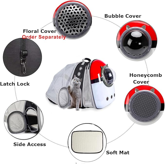 Dual Expandable Cat Backpack Front & Back Extension Pet Backpack Carrier, Fit up to 20 lbs, Bubble Capsule Dog Backpack Travel, Hiking & Outdoor