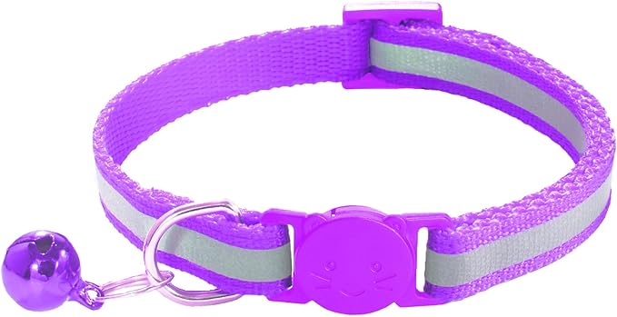 2 Pack Breakaway Cat Collars with Bells, Reflective Design and Claw Print Design, Safety Buckle, Adjustable 7.5-12.5 Inches for Kittens & Cats (Purple)
