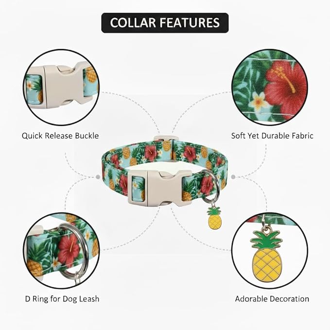 Summer Dog Collar with Tropical Pattern, Cute Dog Collar for Girl Boy Dogs, Pet Collar with Unique Print and Soft Fabric, Suitable for Small Dogs