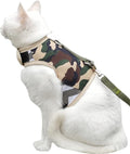 Cat Harness and Leash Set for Walking Escape Proof, Adjustable Cat Vest Harness, Padded Stylish Cat Walking Jackets, Camo Green, X-Small