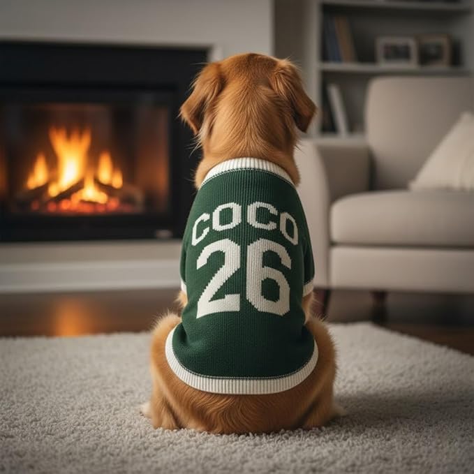 Custom Dog Sweater Personalized Pet Knit Outfit with Name Number Soft Warm Wearable Design for Puppy Owners Idea for Daily Use