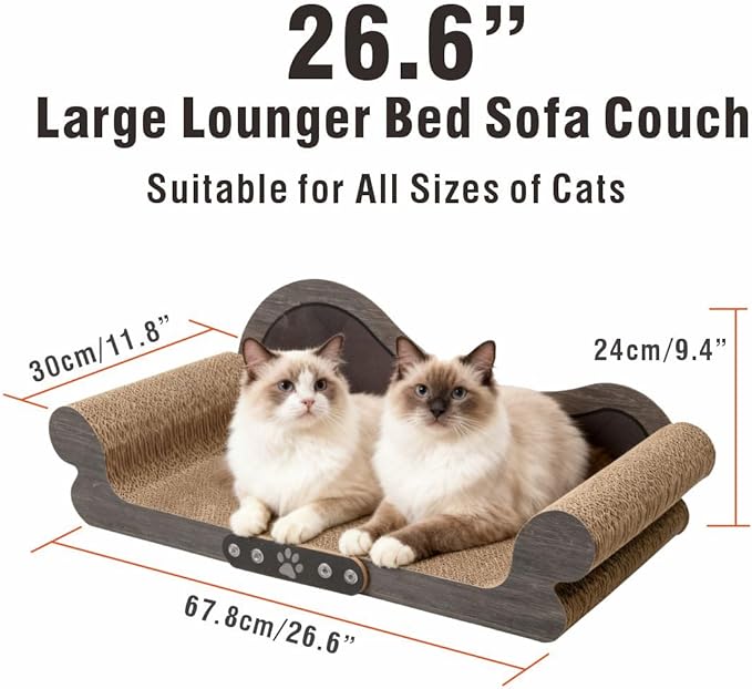 Sofa Shaped Cat Scratching Board,26.6" Extra Large Scratcher Bed for Large Cat Multi-Cats, Scratch Boards Lounge Bed,Cat Couch Furniture Protector(Wood Color)