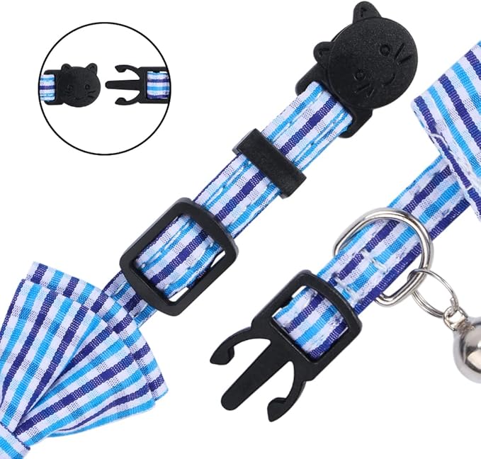 Faleela 2 Pack/Set Cat Collar with Cute Bow Tie and Bell,Breakaway Plaid Shirt Collar for Kitty Adjustable Safety
