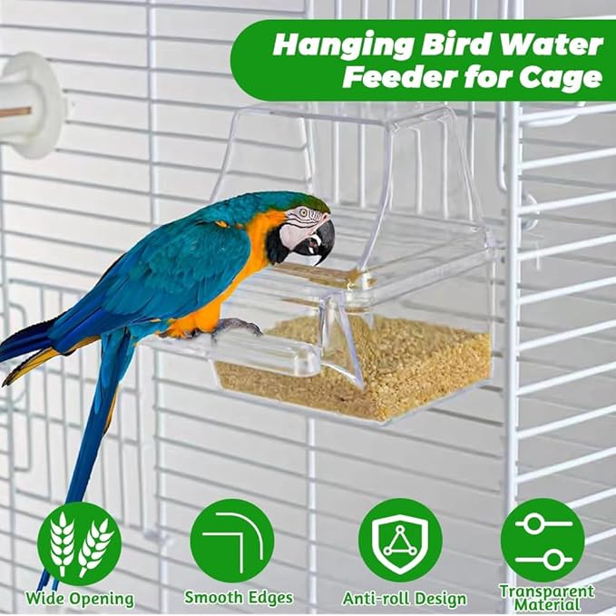 2 Pack Bird Feeders for Cage, No Mess Clear Hanging Parrot Food Bowl, Plastic Slot Food & Water Dispenser Bowl Set, Bird Cage Accessories for Hamsters,Pigeons,Parrot