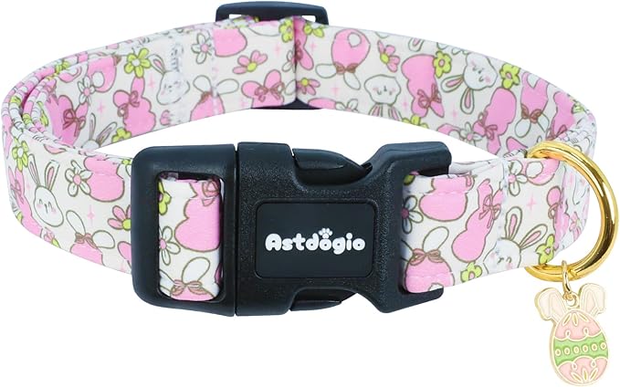 Easter Dog Collar, Spring Dog Collar with Cartoon Rabbit Pattern, Adjustable Cotton Puppy Collars Girl Boy Collar for Small Medium Large Dogs,M