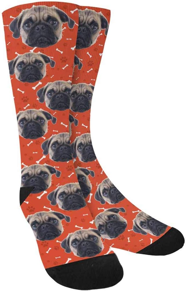 Custom Face Socks, Personalized Dog Lover Pet Photo Picture on Socks Unisex Athletic Crew Socks for Men Women