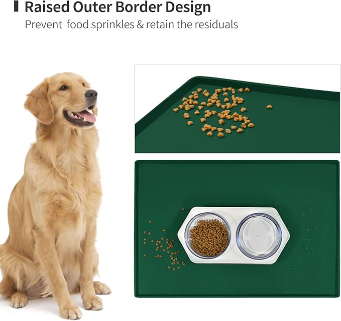 Dog Food Mat,Silicone Waterproof Food Tray,Non Slip Pet Bowl Mats Placemat,1" Raised Edge,Suitable for Most Small and Medium Sized Pets,32" x 24"