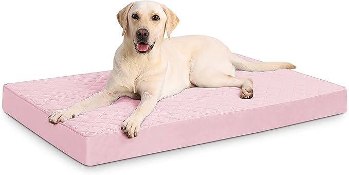 Orthopedic XL Dog Beds Large Sized Dog Waterproof Pet Kennel Pad with Removable Washable Cover and Non-Slip Bottom, 41x27 Inch, Pink