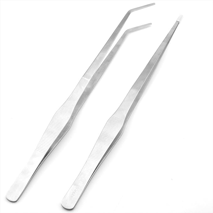 2Pcs 15 inch Extra Long Rustproof Tweezers for Salt & Fresh Water, Heavy Duty Reptile Feeding Tongs for Aquarium & Terrarium, Large Metal Snake Feeding Tongs, SUS 304 Stainless Steel Tweezers