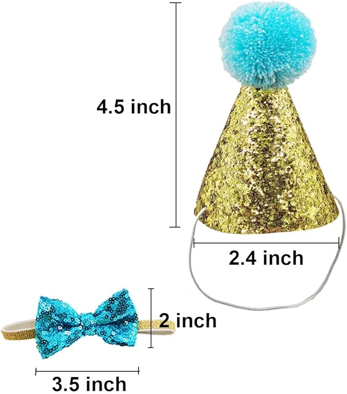 4 Pcs Cat Birthday Hat Bowtie Small Dog Hat Headband Topper Bowtie Adjustable Cute Puppy Birthday Costume Accessories for Small Medium Pets (2/LB-RB)